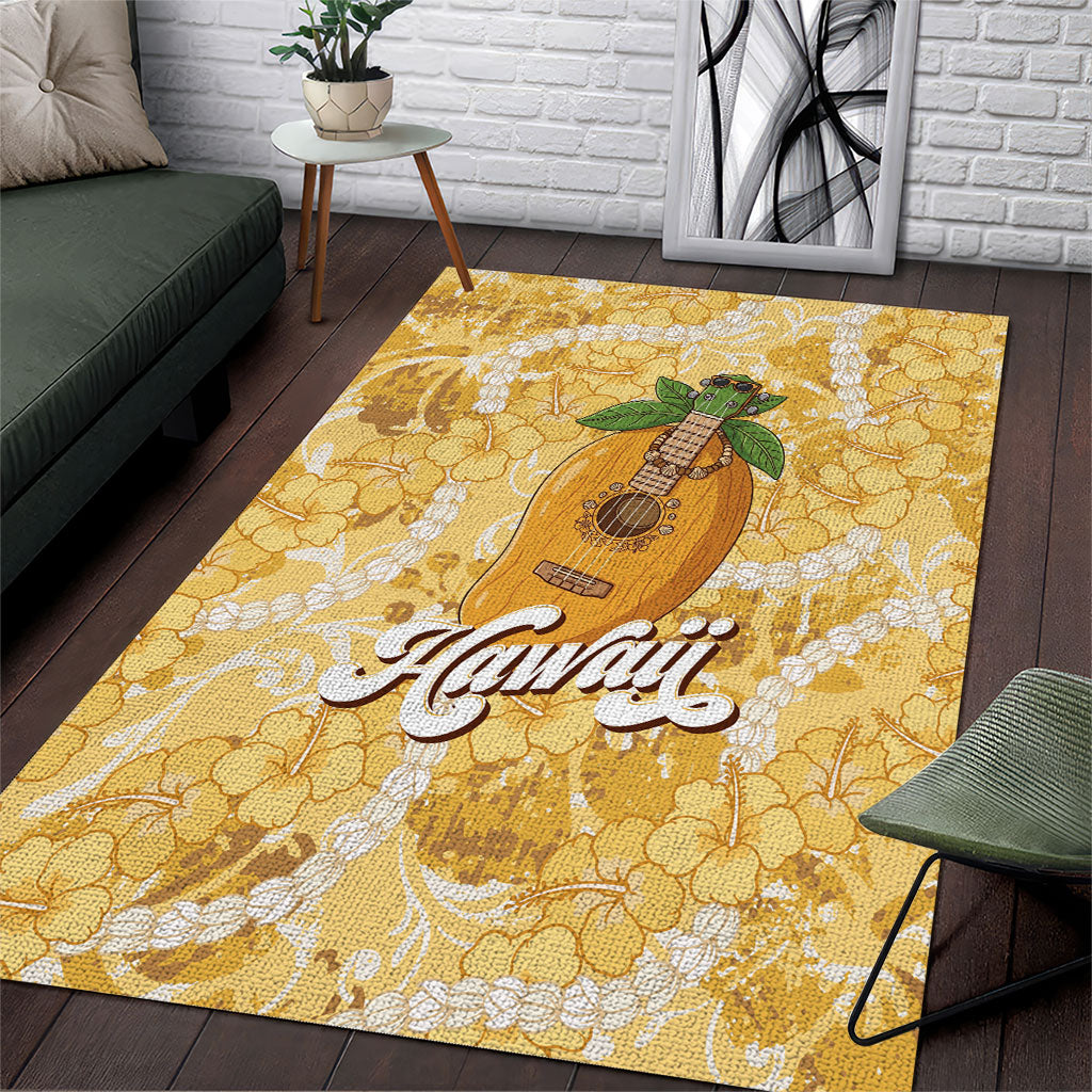 Hawaiian Mango Ukulele Area Rug Retro Yellow Hibiscus Pikake Lei LT9 Yellow - Polynesian Pride