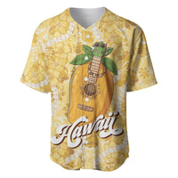Hawaiian Mango Ukulele Baseball Jersey Retro Yellow Hibiscus Pikake Lei LT9 Yellow - Polynesian Pride