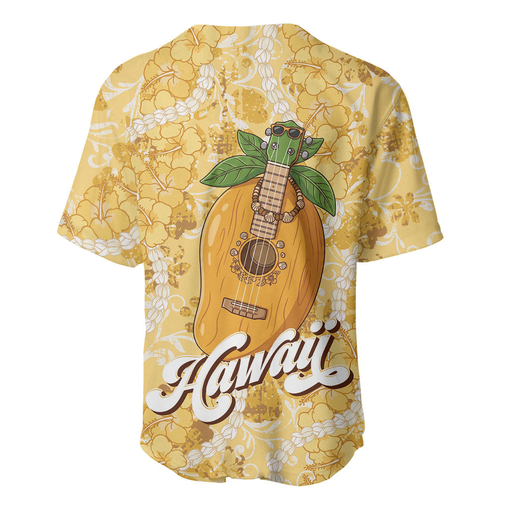 Hawaiian Mango Ukulele Baseball Jersey Retro Yellow Hibiscus Pikake Lei LT9 - Polynesian Pride