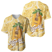 Hawaiian Mango Ukulele Baseball Jersey Retro Yellow Hibiscus Pikake Lei LT9 - Polynesian Pride