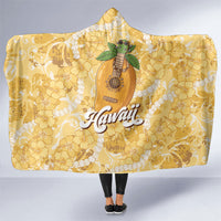 Hawaiian Mango Ukulele Hooded Blanket Retro Yellow Hibiscus Pikake Lei LT9 One Size Yellow - Polynesian Pride