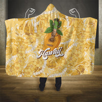 Hawaiian Mango Ukulele Hooded Blanket Retro Yellow Hibiscus Pikake Lei LT9 - Polynesian Pride