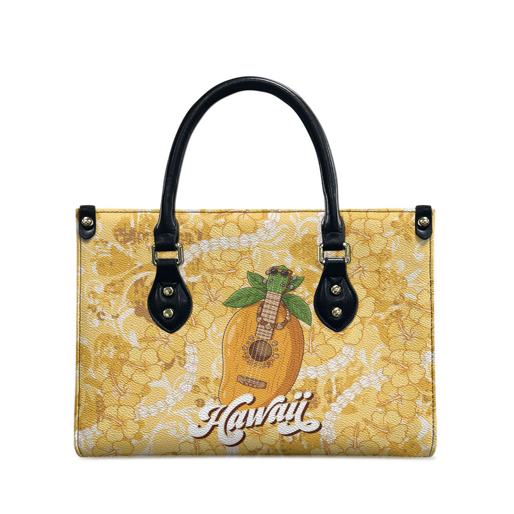 Hawaiian Mango Ukulele Leather Bag Retro Yellow Hibiscus Pikake Lei LT9 - Polynesian Pride