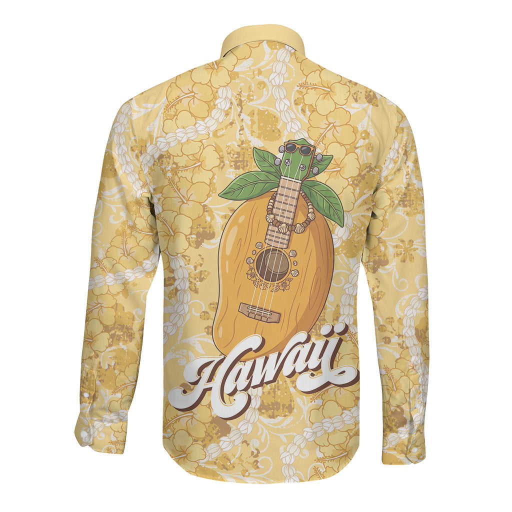Hawaiian Mango Ukulele Long Sleeve Button Shirt Retro Yellow Hibiscus Pikake Lei LT9 - Polynesian Pride