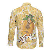 Hawaiian Mango Ukulele Long Sleeve Button Shirt Retro Yellow Hibiscus Pikake Lei LT9 - Polynesian Pride