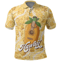 Hawaiian Mango Ukulele Polo Shirt Retro Yellow Hibiscus Pikake Lei LT9 Yellow - Polynesian Pride