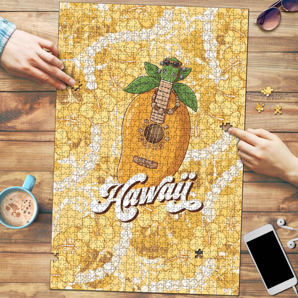 Hawaiian Mango Ukulele Puzzle Retro Yellow Hibiscus Pikake Lei LT9 Yellow - Polynesian Pride