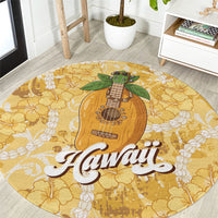 Hawaiian Mango Ukulele Round Carpet Retro Yellow Hibiscus Pikake Lei LT9 Yellow - Polynesian Pride