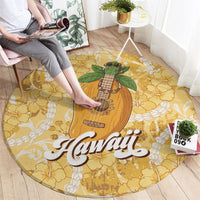 Hawaiian Mango Ukulele Round Carpet Retro Yellow Hibiscus Pikake Lei LT9 - Polynesian Pride