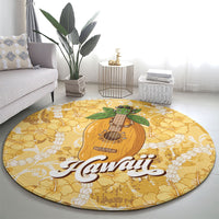 Hawaiian Mango Ukulele Round Carpet Retro Yellow Hibiscus Pikake Lei LT9 - Polynesian Pride