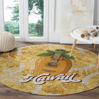 Hawaiian Mango Ukulele Round Carpet Retro Yellow Hibiscus Pikake Lei LT9 - Polynesian Pride