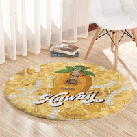 Hawaiian Mango Ukulele Round Carpet Retro Yellow Hibiscus Pikake Lei LT9 - Polynesian Pride