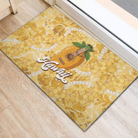Hawaiian Mango Ukulele Rubber Doormat Retro Yellow Hibiscus Pikake Lei LT9 - Polynesian Pride