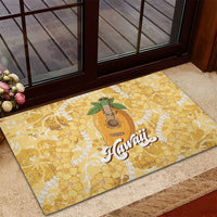 Hawaiian Mango Ukulele Rubber Doormat Retro Yellow Hibiscus Pikake Lei LT9 - Polynesian Pride