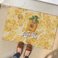 Hawaiian Mango Ukulele Rubber Doormat Retro Yellow Hibiscus Pikake Lei LT9 - Polynesian Pride