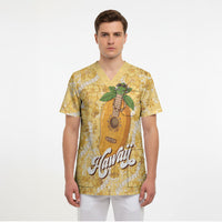 Hawaiian Mango Ukulele Scrub Top Retro Yellow Hibiscus Pikake Lei LT9 - Polynesian Pride