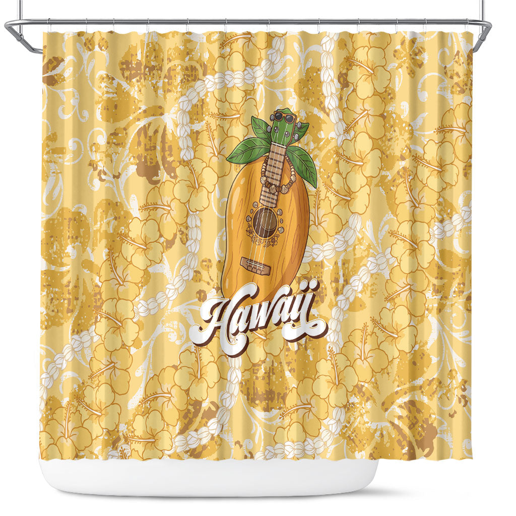 Hawaiian Mango Ukulele Shower Curtain Retro Yellow Hibiscus Pikake Lei LT9 Yellow - Polynesian Pride