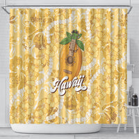 Hawaiian Mango Ukulele Shower Curtain Retro Yellow Hibiscus Pikake Lei LT9 - Polynesian Pride