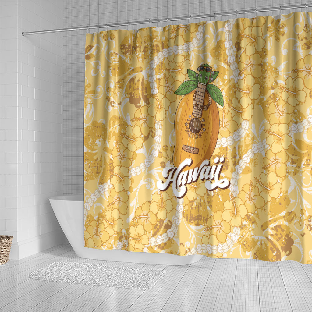 Hawaiian Mango Ukulele Shower Curtain Retro Yellow Hibiscus Pikake Lei LT9 - Polynesian Pride