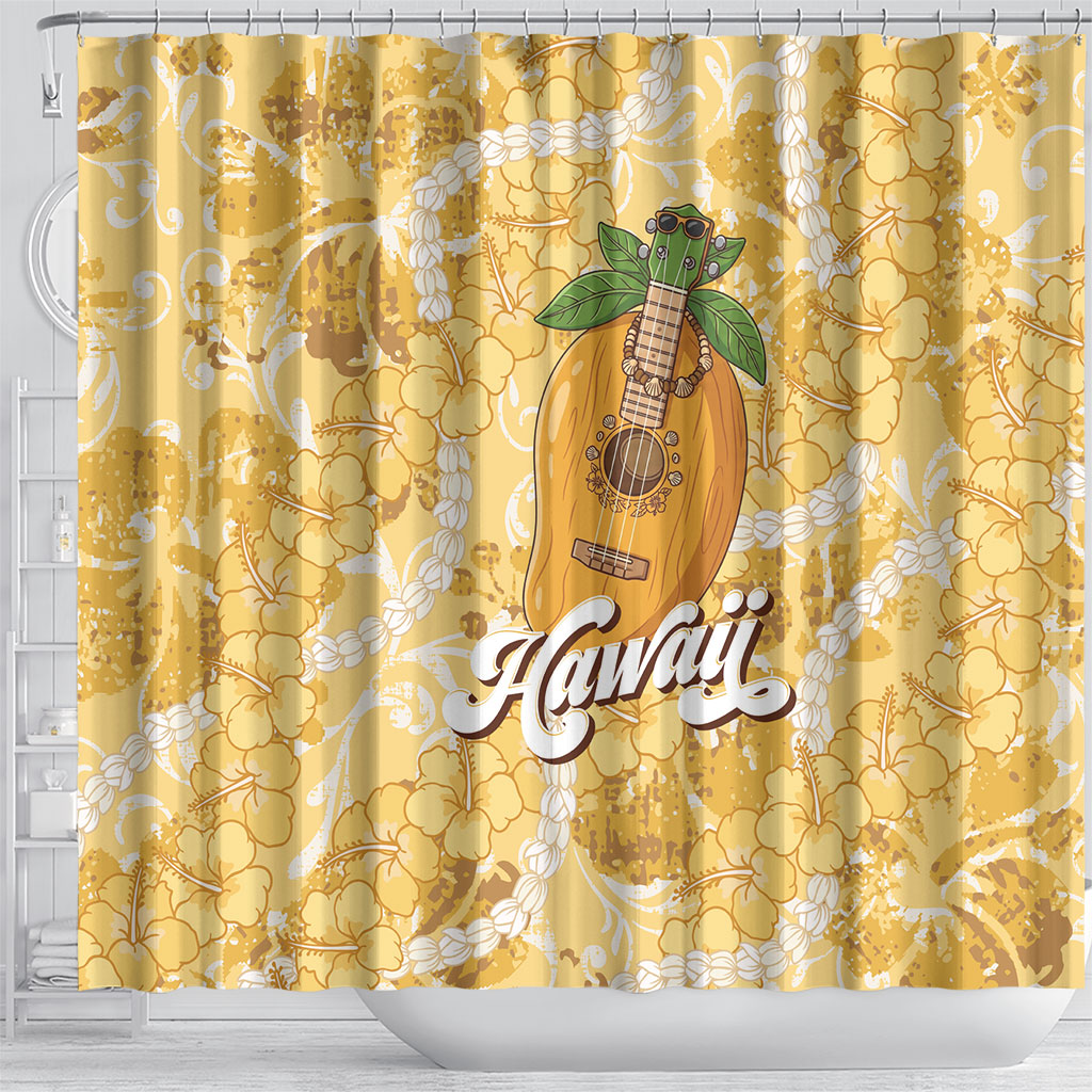 Hawaiian Mango Ukulele Shower Curtain Retro Yellow Hibiscus Pikake Lei LT9 - Polynesian Pride