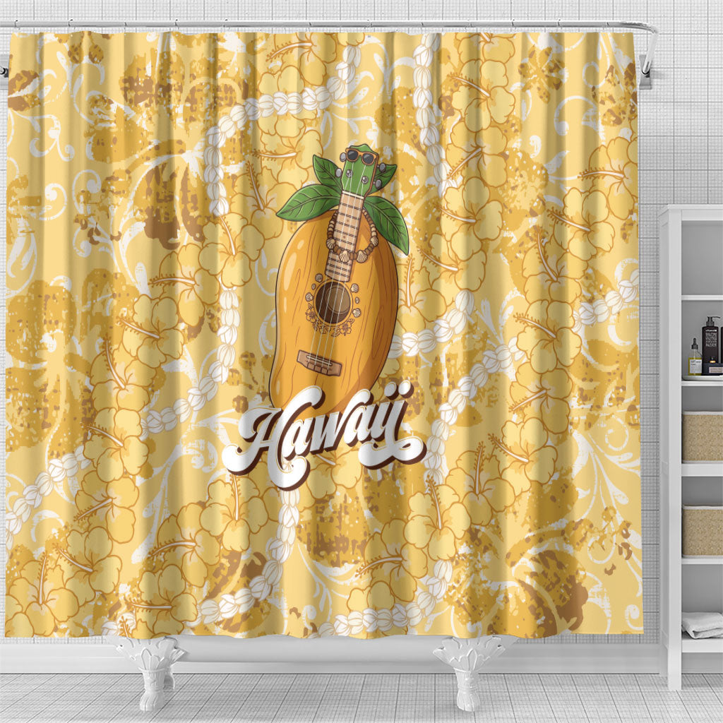 Hawaiian Mango Ukulele Shower Curtain Retro Yellow Hibiscus Pikake Lei LT9 - Polynesian Pride