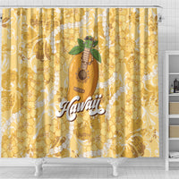 Hawaiian Mango Ukulele Shower Curtain Retro Yellow Hibiscus Pikake Lei LT9 - Polynesian Pride