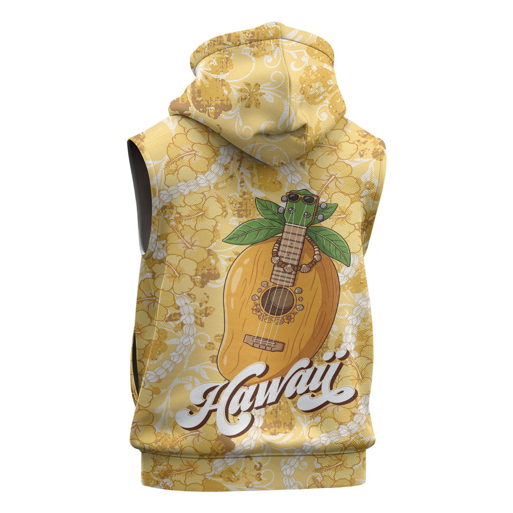 Hawaiian Mango Ukulele Sleeveless Zip Hoodie Retro Yellow Hibiscus Pikake Lei LT9 - Polynesian Pride