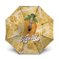 Hawaiian Mango Ukulele Umbrella Retro Yellow Hibiscus Pikake Lei LT9 One Size Folded 11.42 inch Opened Diameter 37.4 inch Yellow - Polynesian Pride