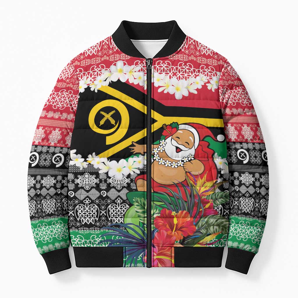 Personalised Vanuatu Joyeux Noel Bomber Puffer Jacket Proud To Be a Ni-Van Sand Drawing Art LT9 Unisex Red - Polynesian Pride
