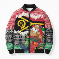 Personalised Vanuatu Joyeux Noel Bomber Puffer Jacket Proud To Be a Ni-Van Sand Drawing Art LT9 Unisex Red - Polynesian Pride
