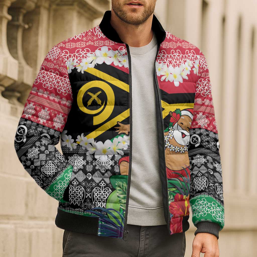 Personalised Vanuatu Joyeux Noel Bomber Puffer Jacket Proud To Be a Ni-Van Sand Drawing Art LT9 - Polynesian Pride