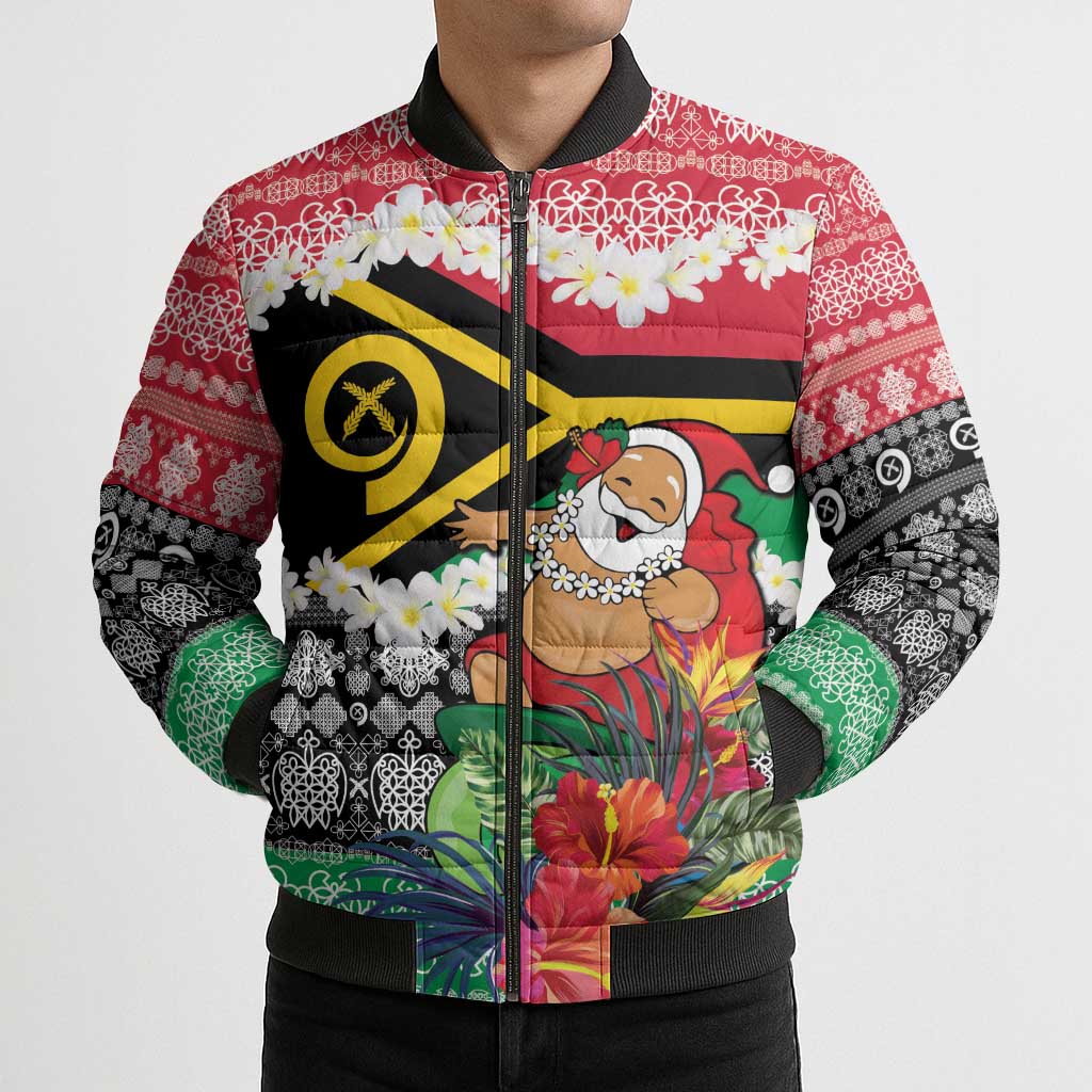 Personalised Vanuatu Joyeux Noel Bomber Puffer Jacket Proud To Be a Ni-Van Sand Drawing Art LT9 - Polynesian Pride