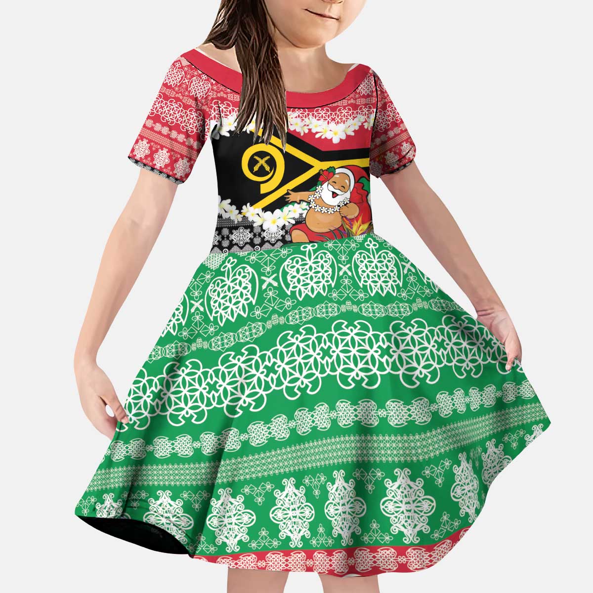 Personalised Vanuatu Joyeux Noel Kid Short Sleeve Dress Proud To Be a Ni-Van Sand Drawing Art LT9 KID Red - Polynesian Pride