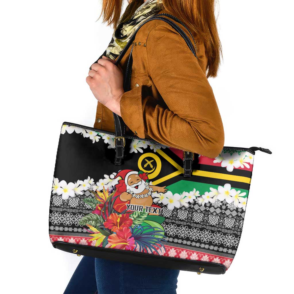 Personalised Vanuatu Joyeux Noel Leather Tote Bag Proud To Be a Ni-Van Sand Drawing Art LT9 Red - Polynesian Pride