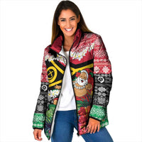 Personalised Vanuatu Joyeux Noel Padded Jacket Proud To Be a Ni-Van Sand Drawing Art LT9 Women Red - Polynesian Pride