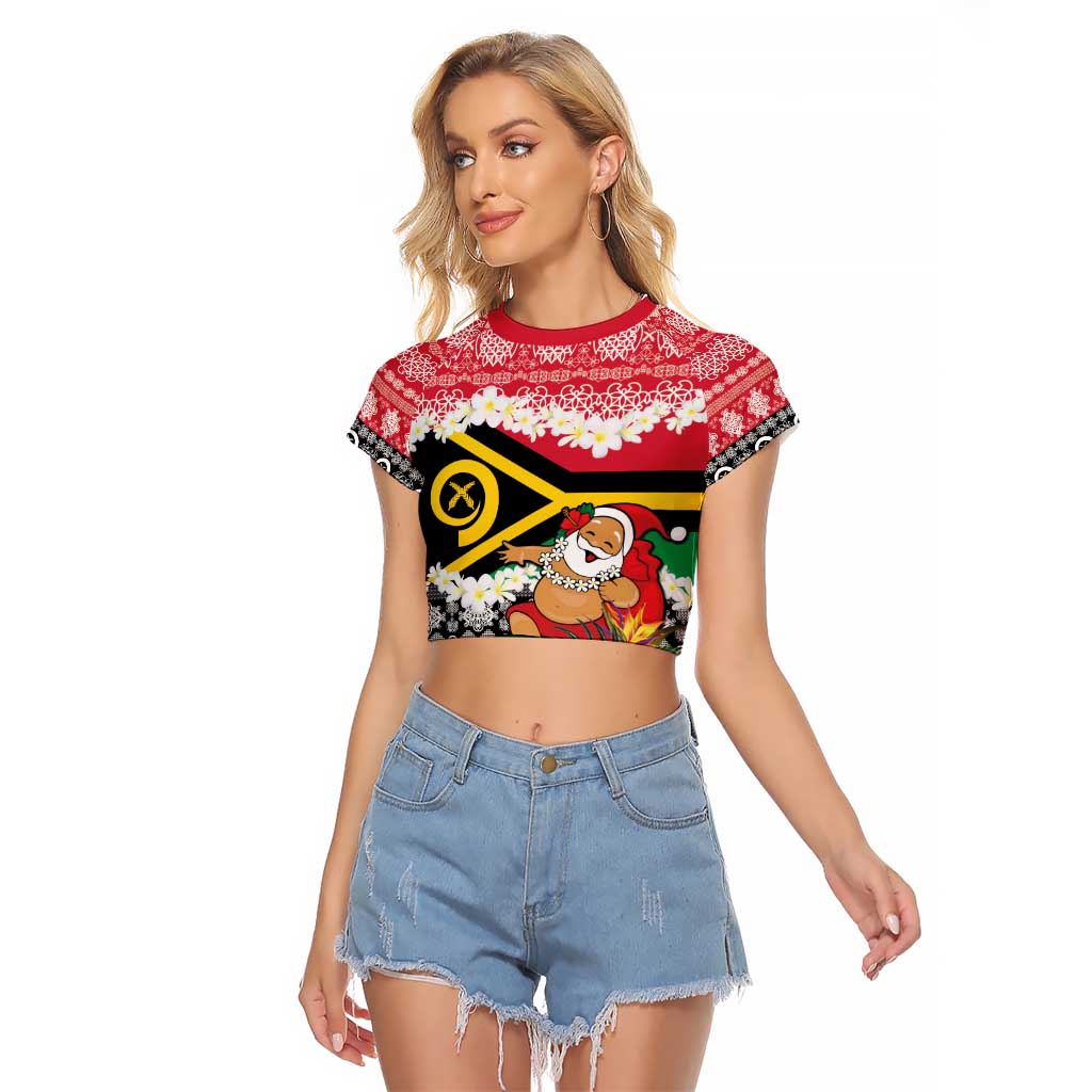 Personalised Vanuatu Joyeux Noel Raglan Cropped T Shirt Proud To Be a Ni-Van Sand Drawing Art LT9 Female Red - Polynesian Pride