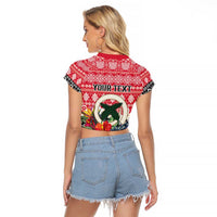 Personalised Vanuatu Joyeux Noel Raglan Cropped T Shirt Proud To Be a Ni-Van Sand Drawing Art LT9 - Polynesian Pride