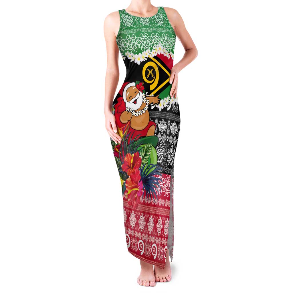 Personalised Vanuatu Joyeux Noel Tank Maxi Dress Proud To Be a Ni-Van Sand Drawing Art LT9 Women Red - Polynesian Pride
