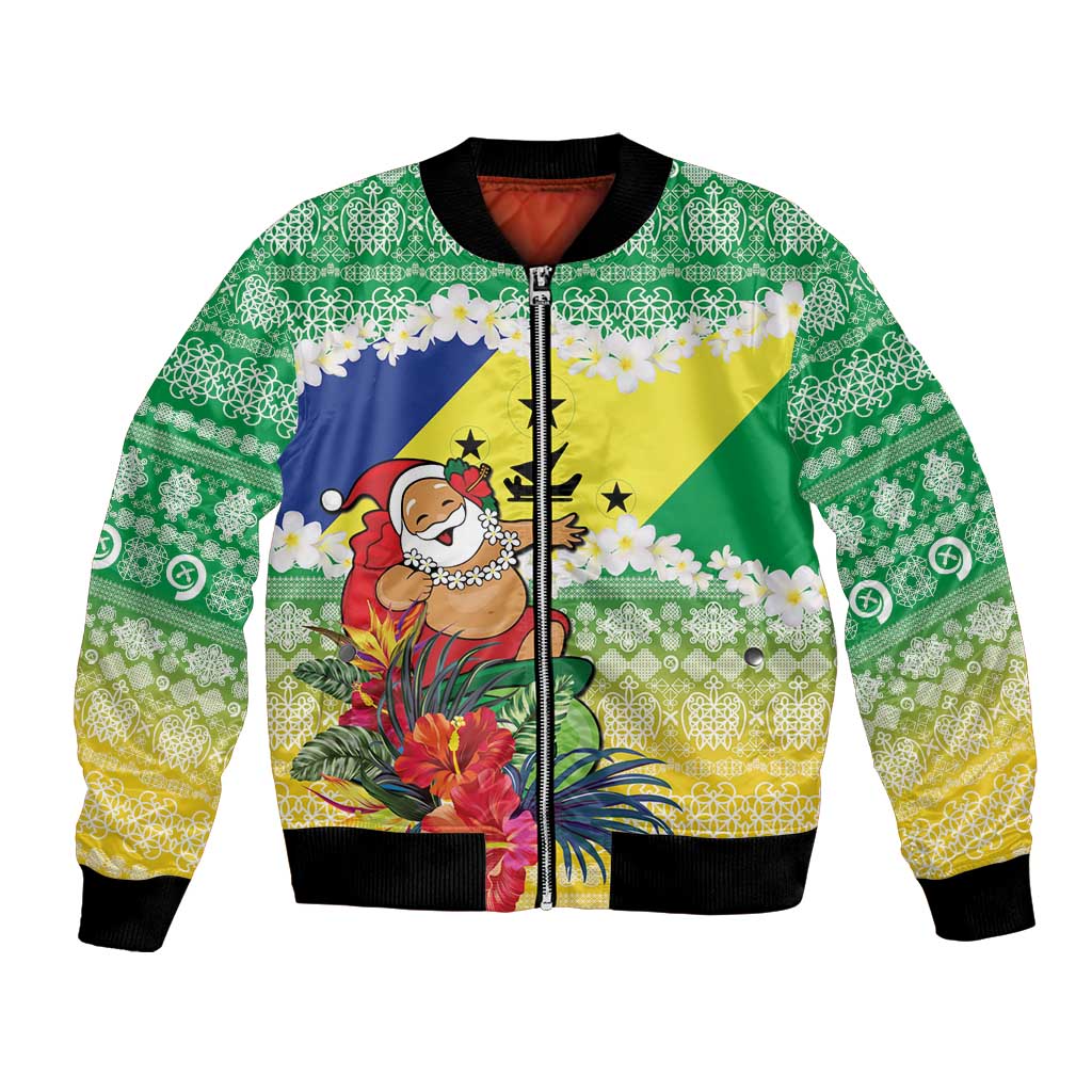 Personalised Malampa Joyeux Noel Bomber Jacket Proud To Be a Ni-Van Sand Drawing Art LT9 Unisex Lime - Polynesian Pride