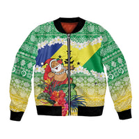Personalised Malampa Joyeux Noel Bomber Jacket Proud To Be a Ni-Van Sand Drawing Art LT9 Unisex Lime - Polynesian Pride