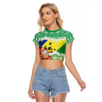 Personalised Malampa Joyeux Noel Raglan Cropped T Shirt Proud To Be a Ni-Van Sand Drawing Art LT9 Female Lime - Polynesian Pride