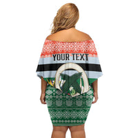 Personalised Penama Joyeux Noel Off Shoulder Short Dress Proud To Be a Ni-Van Sand Drawing Art LT9 - Polynesian Pride