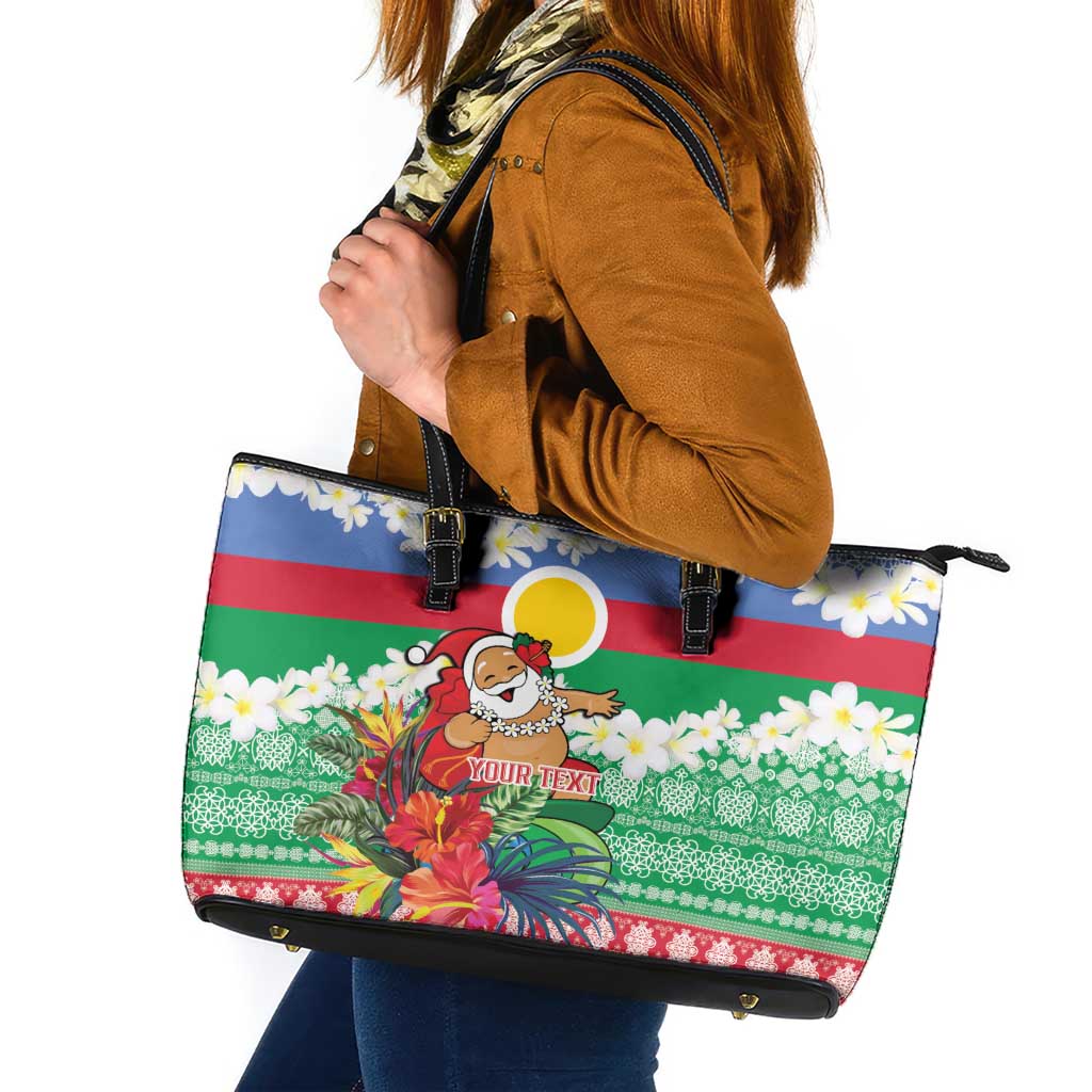 Personalised Shefa Joyeux Noel Leather Tote Bag Proud To Be a Ni-Van Sand Drawing Art LT9 Blue - Polynesian Pride
