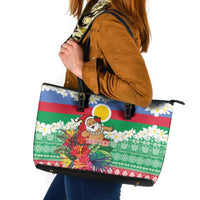 Personalised Shefa Joyeux Noel Leather Tote Bag Proud To Be a Ni-Van Sand Drawing Art LT9 Blue - Polynesian Pride