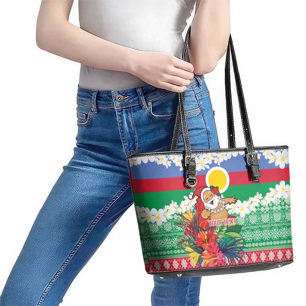 Personalised Shefa Joyeux Noel Leather Tote Bag Proud To Be a Ni-Van Sand Drawing Art LT9 - Polynesian Pride