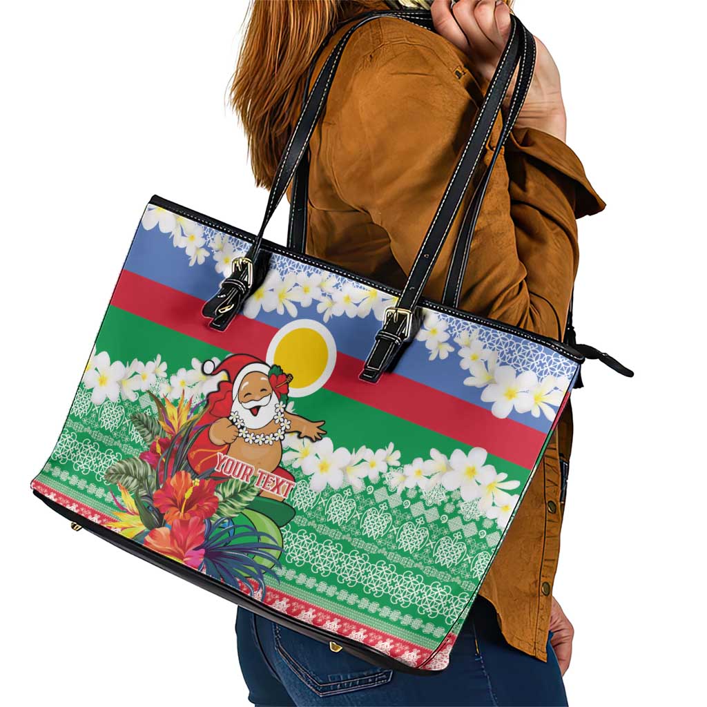 Personalised Shefa Joyeux Noel Leather Tote Bag Proud To Be a Ni-Van Sand Drawing Art LT9 - Polynesian Pride