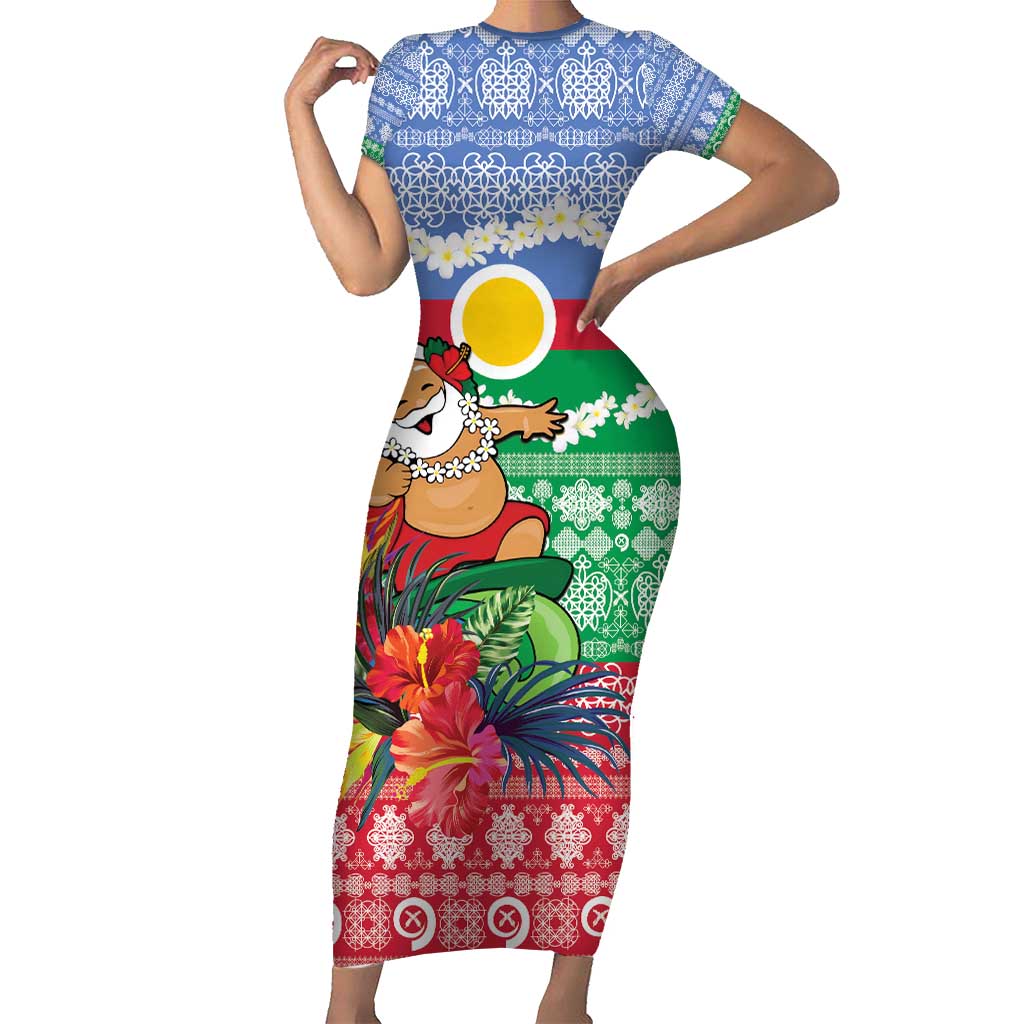 Personalised Shefa Joyeux Noel Short Sleeve Bodycon Dress Proud To Be a Ni-Van Sand Drawing Art LT9 Long Dress Blue - Polynesian Pride