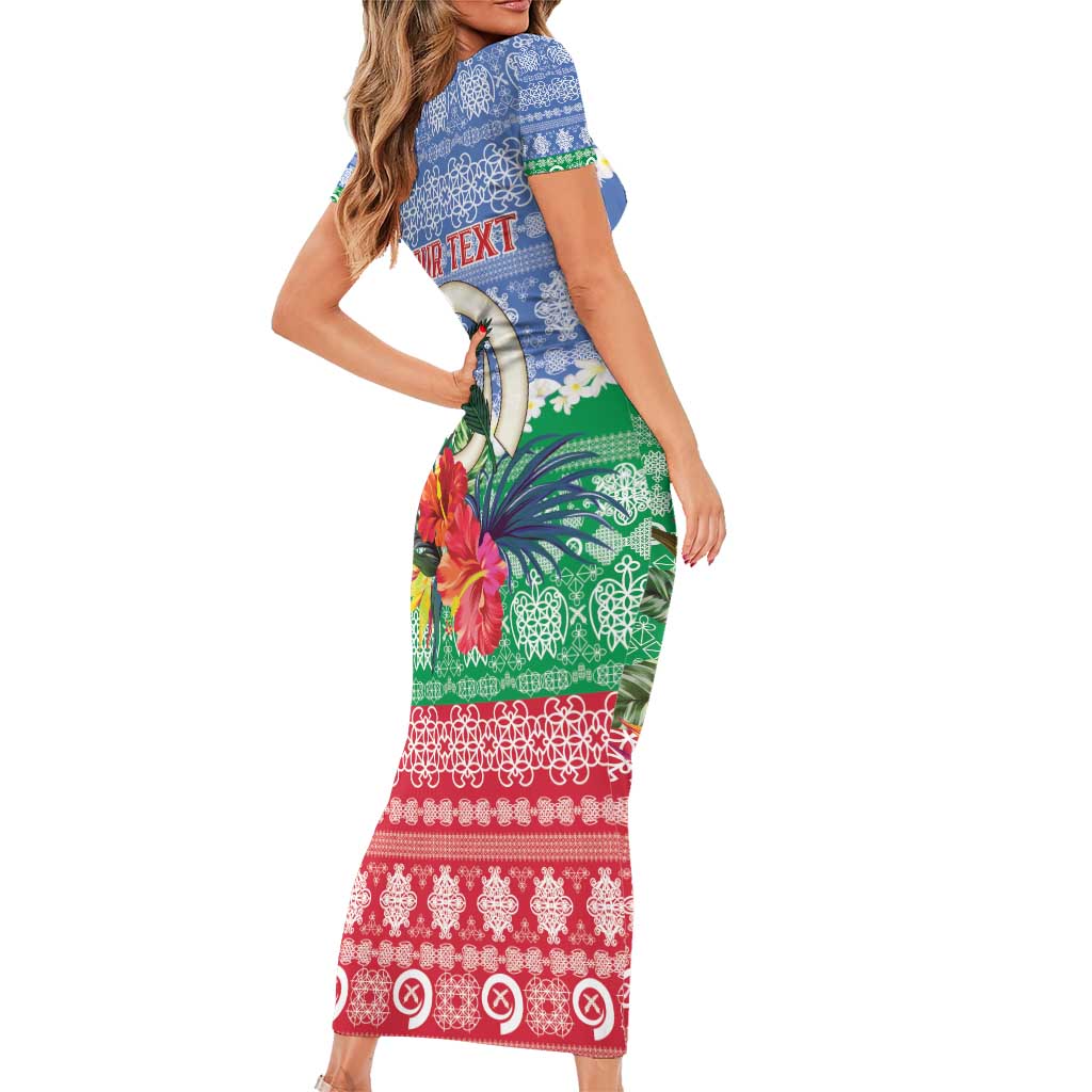 Personalised Shefa Joyeux Noel Short Sleeve Bodycon Dress Proud To Be a Ni-Van Sand Drawing Art LT9 - Polynesian Pride