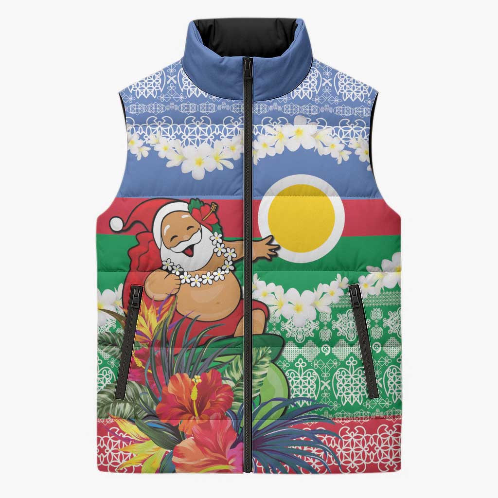 Personalised Shefa Joyeux Noel Sleeveless Puffer Jacket Proud To Be a Ni-Van Sand Drawing Art LT9 Unisex Blue - Polynesian Pride