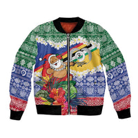 Personalised Torba Joyeux Noel Bomber Jacket Proud To Be a Ni-Van Sand Drawing Art LT9 Unisex Green - Polynesian Pride